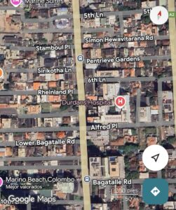 コロンボの一般住宅地域のGoogleマップ航空写真